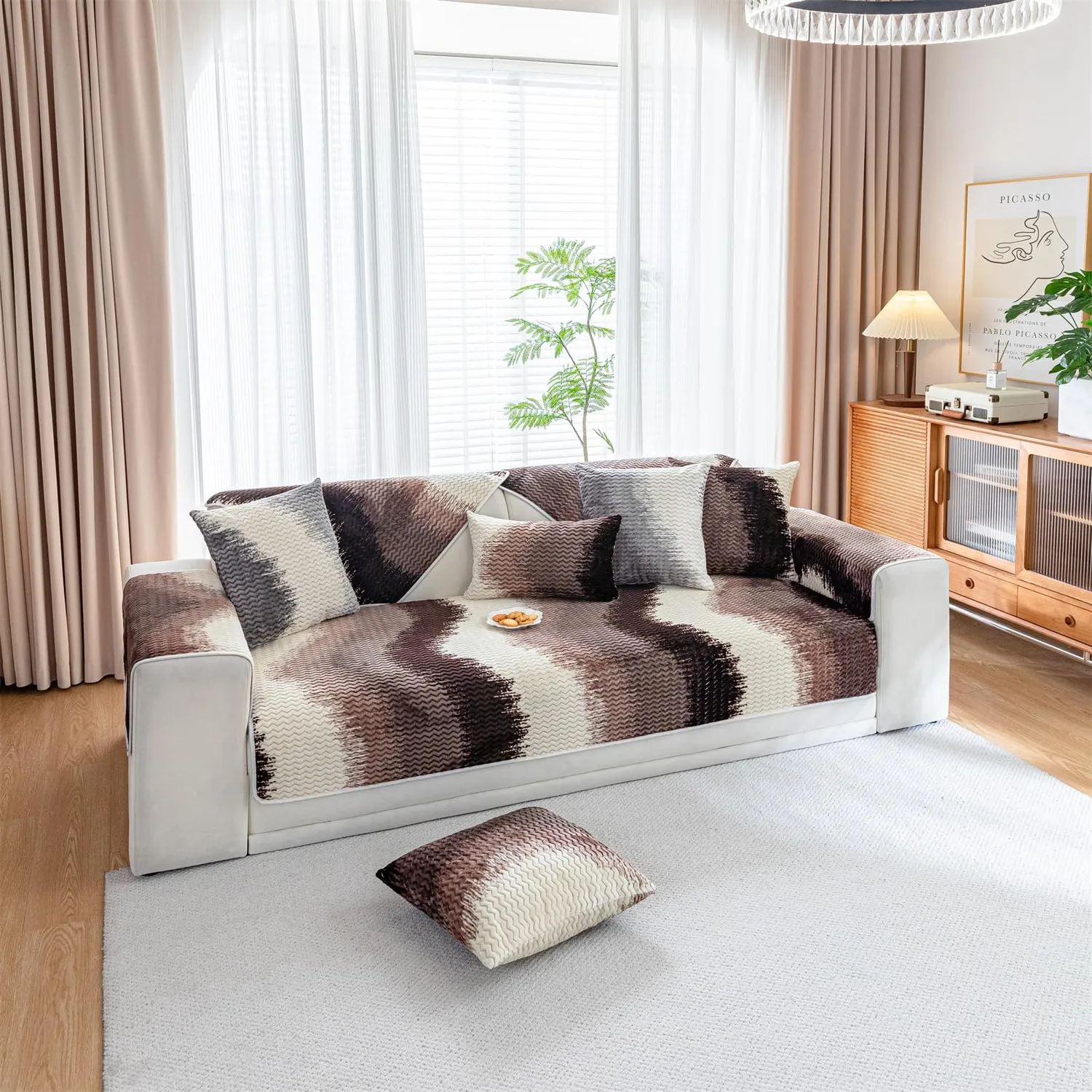 HonunGron Flanell Sofabezug 70x70cm Braun rutschfest warm