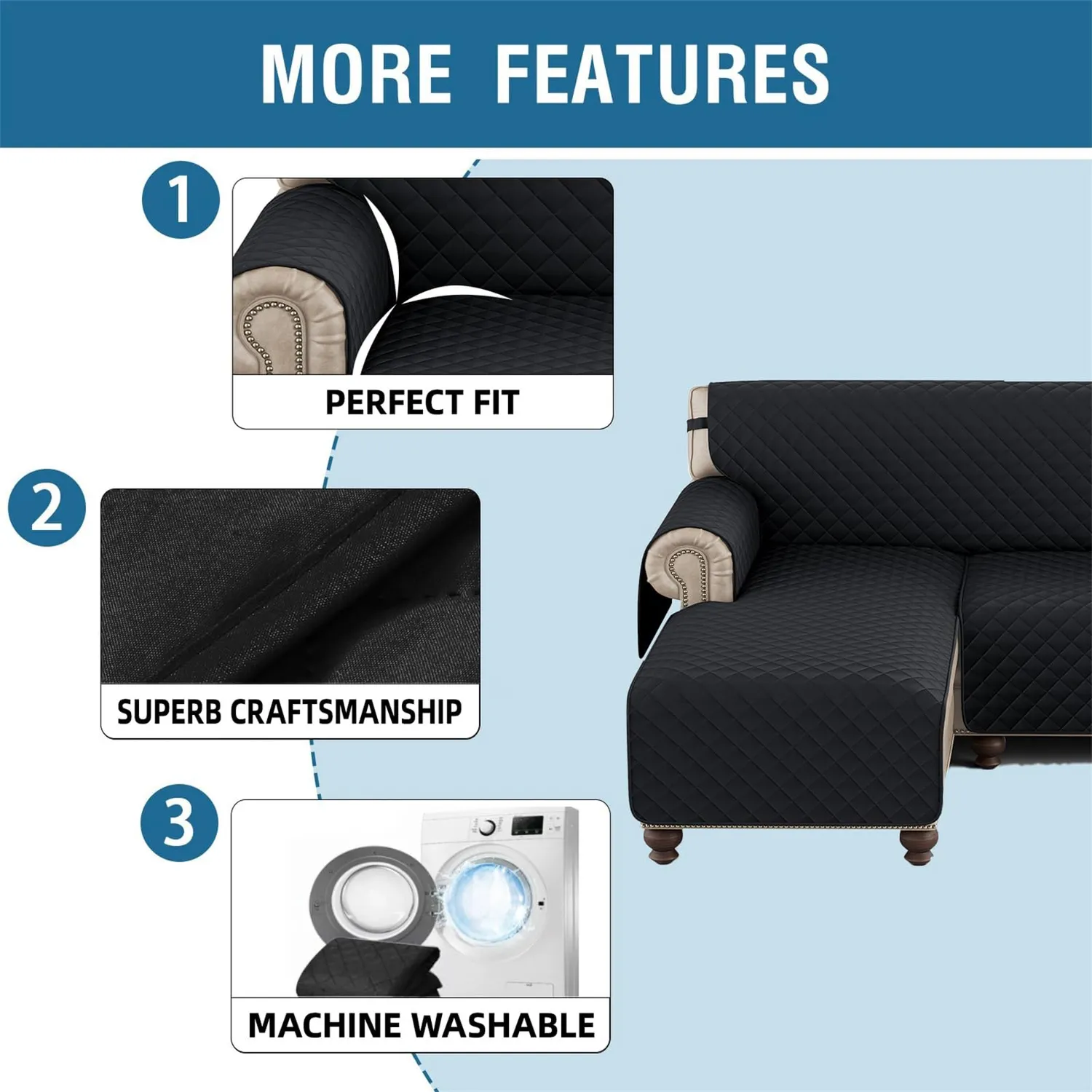 HonunGron Ecksofa Schonbezug L-Form 208cm Schwarz wasserdicht