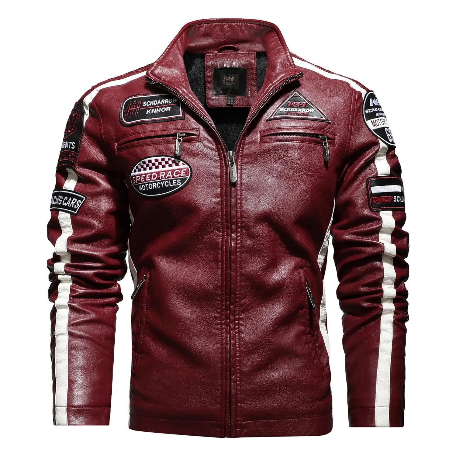 HonunGron Vintage Motorradjacke Herren Schwarz XL Kunstleder