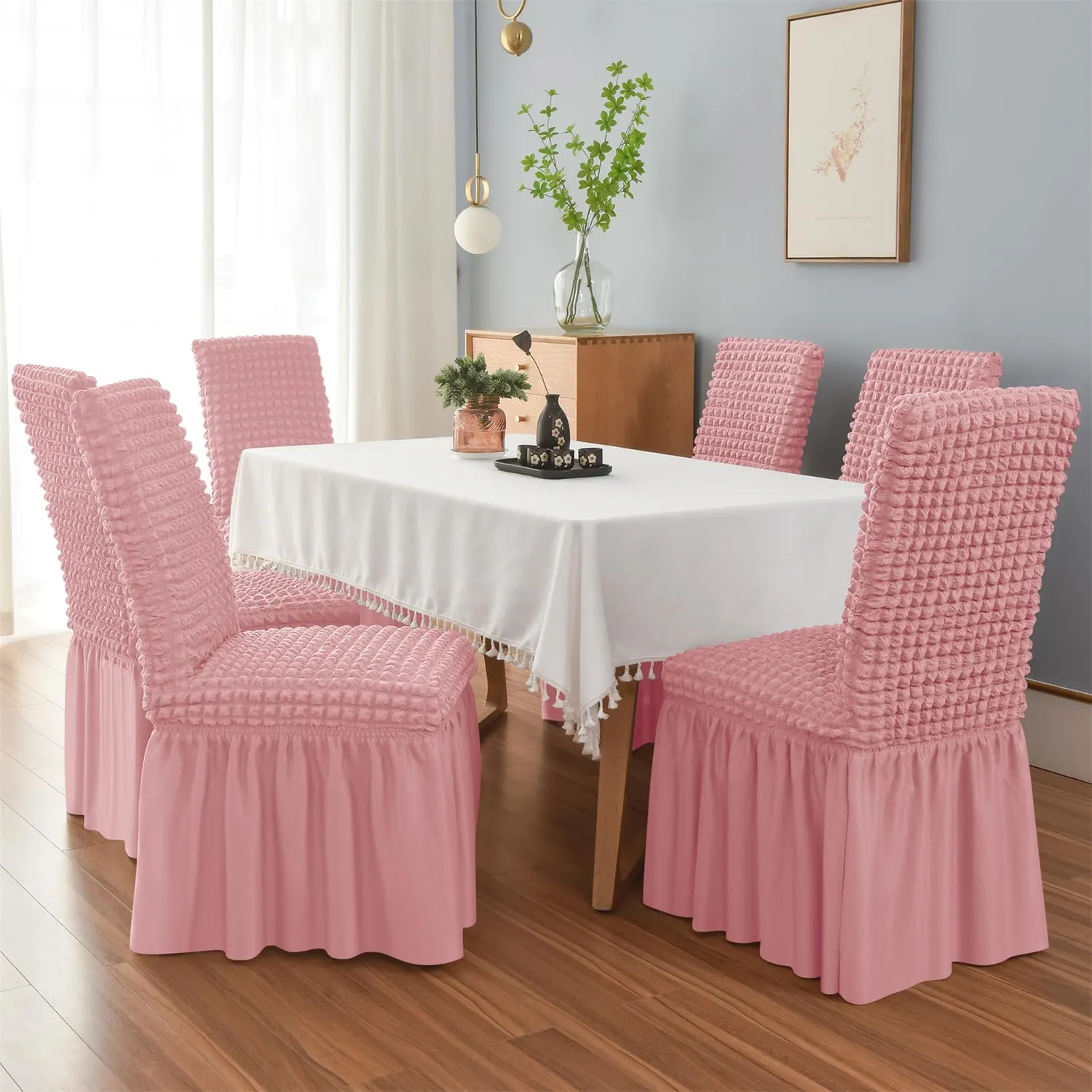 HonunGron Stuhlbezug Stretch Rosa 1er-Set lang elastisch
