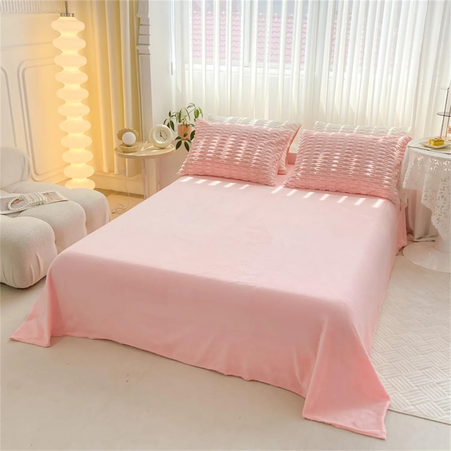HonunGron Flanell Bettwsche Set 4tlg Rosa-2 Super King warm