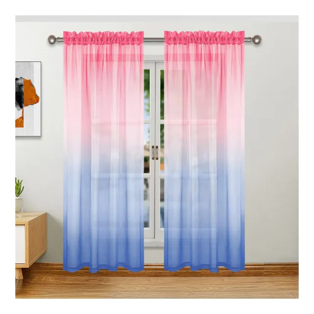 HonunGron Farbverlauf Voile-Vorhang transparent Rosa-Blau 244x132 2er-Pack