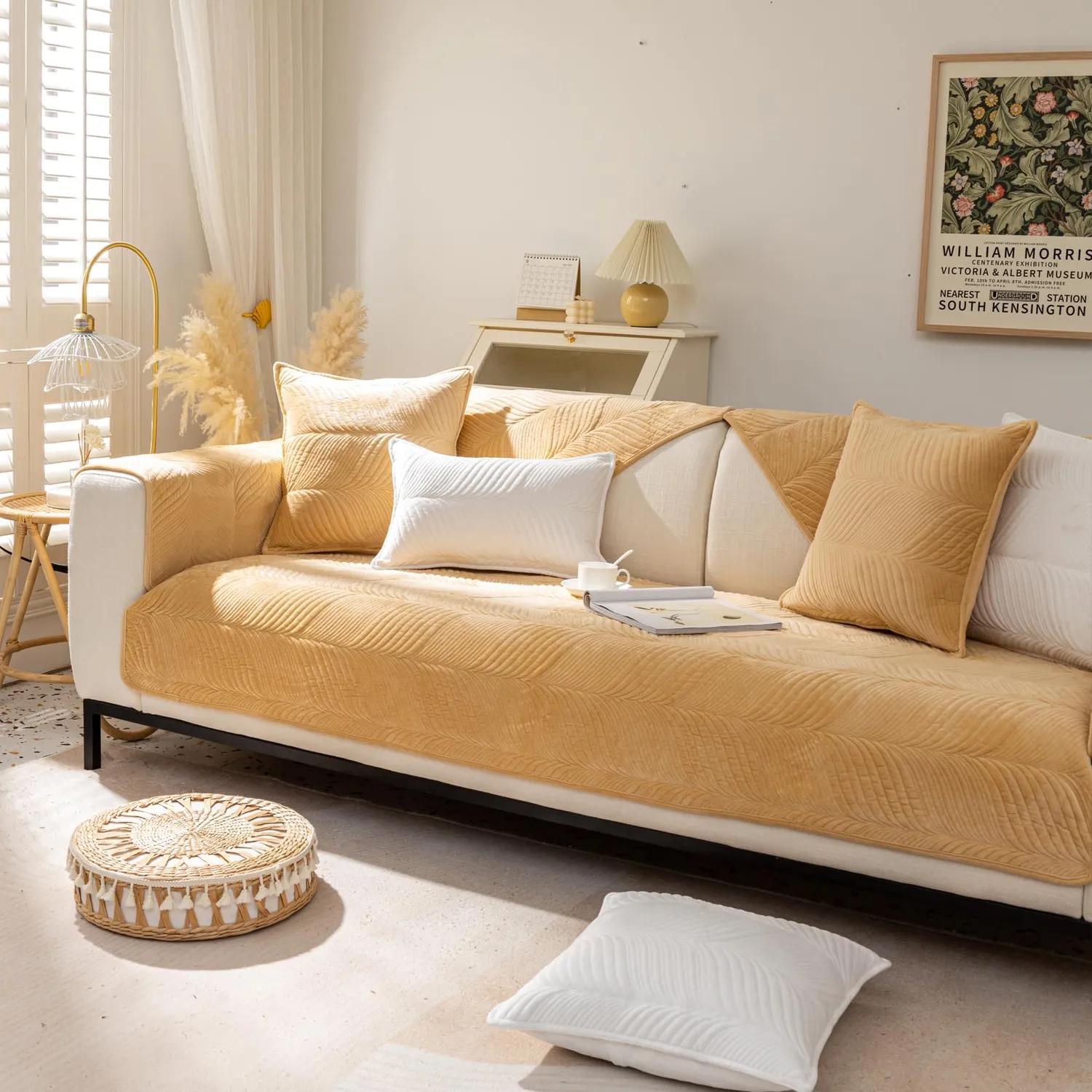 HonunGron Sofa Überzug Samt Khaki 70x120cm rutschfest