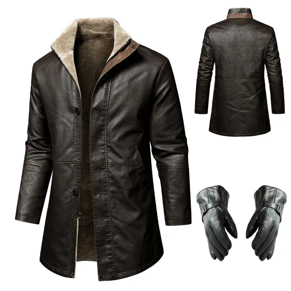 HonunGron Herren Ledermantel PU Braun XL