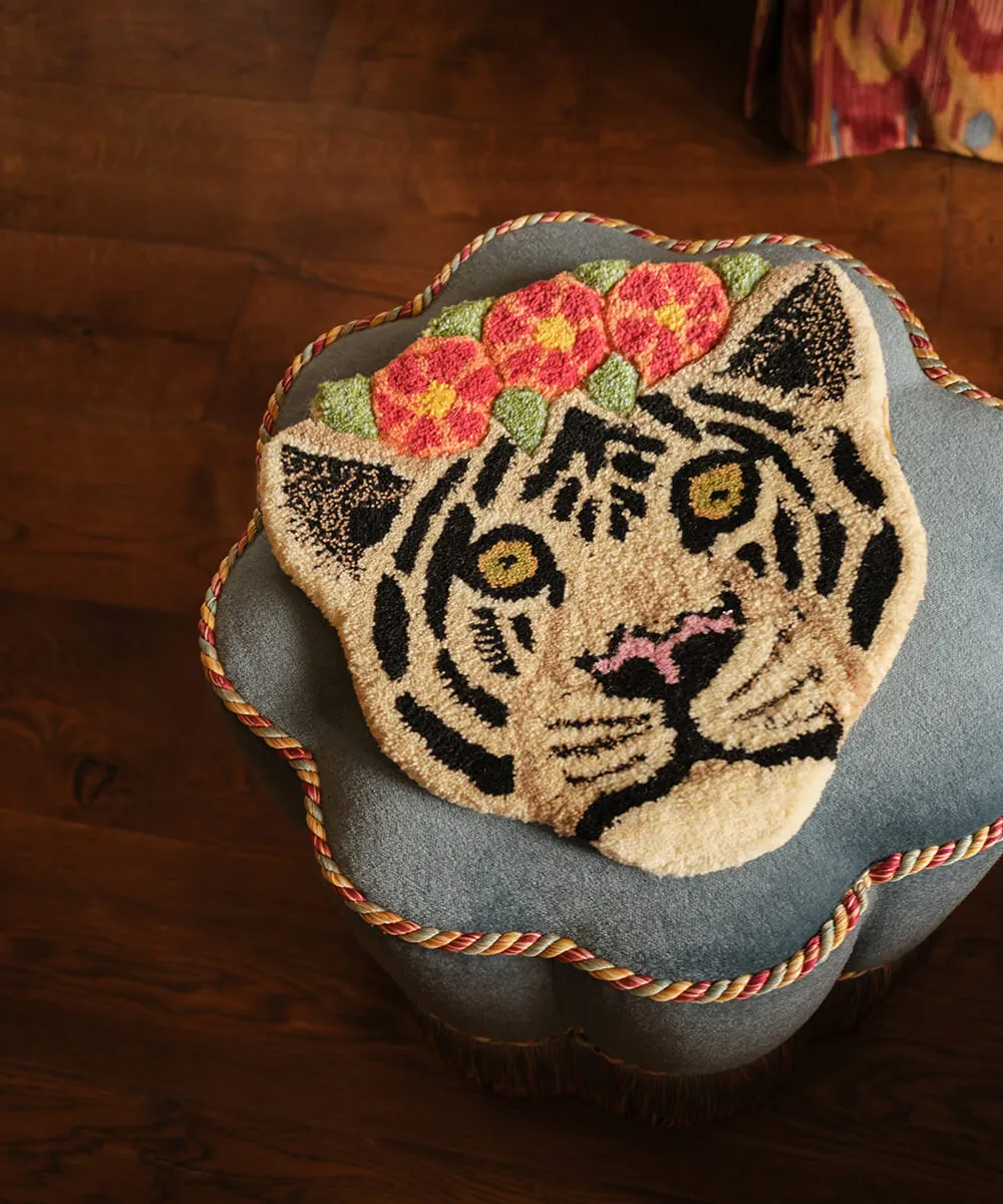 Doing Goods Floral Tiger Weiß Tierkopf Teppich Wolle