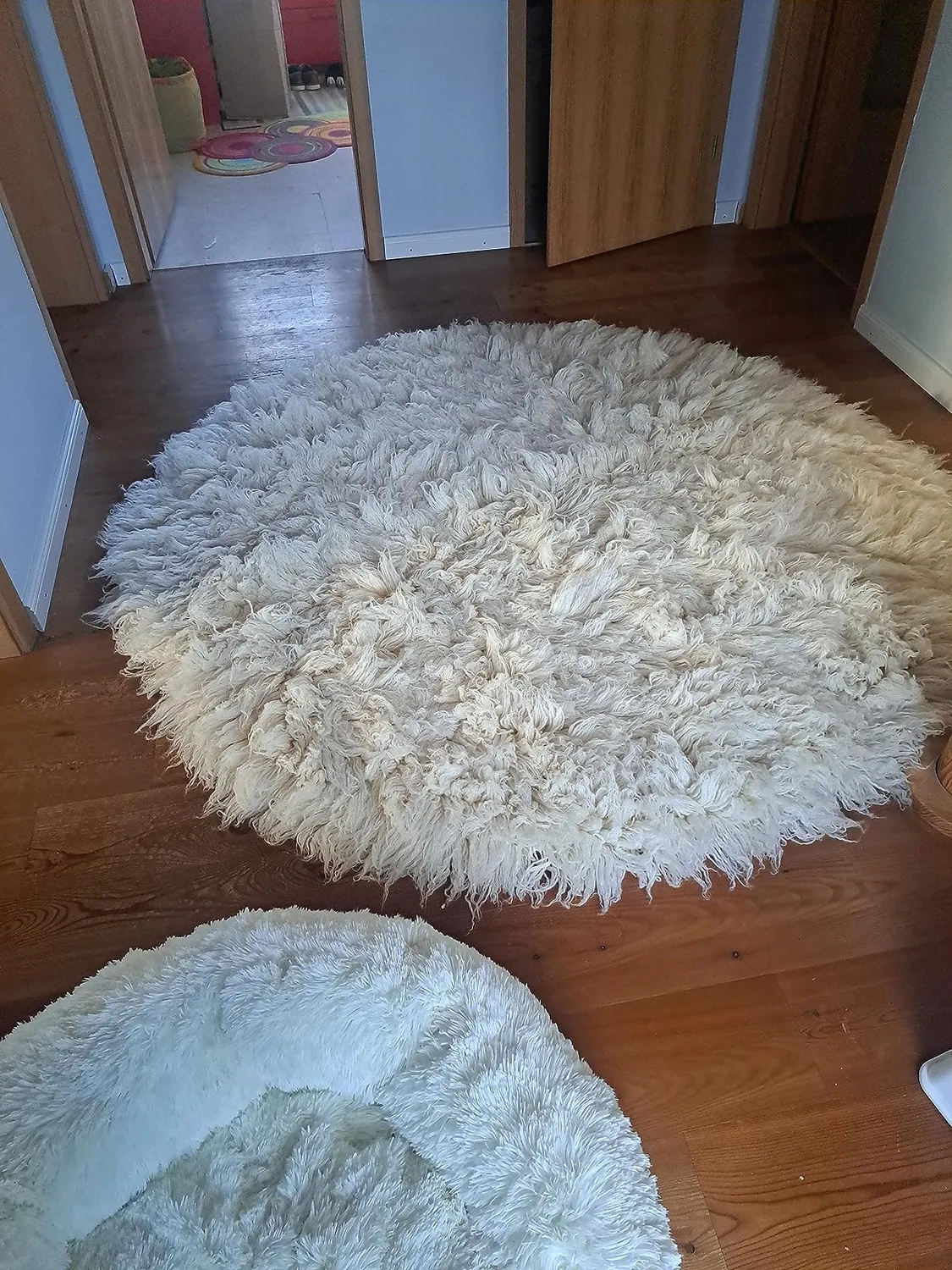 THEKO Flokos XXL Flokati 100cm Rund Natur Schurwolle
