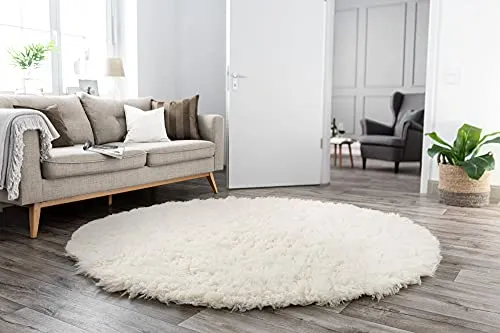 THEKO Flokos 1250 Teppich Natur 100 cm rund Schurwolle