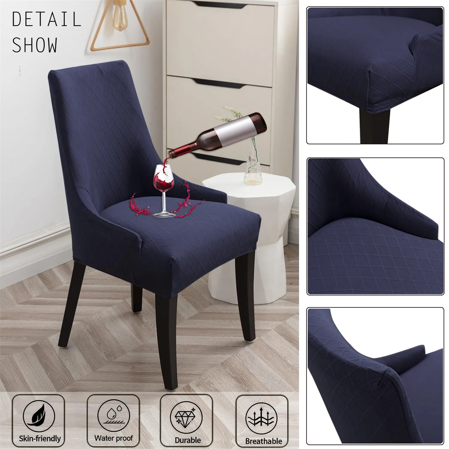 HonunGron Stuhlhussen Esszimmer Navy 4 Stück Jacquard