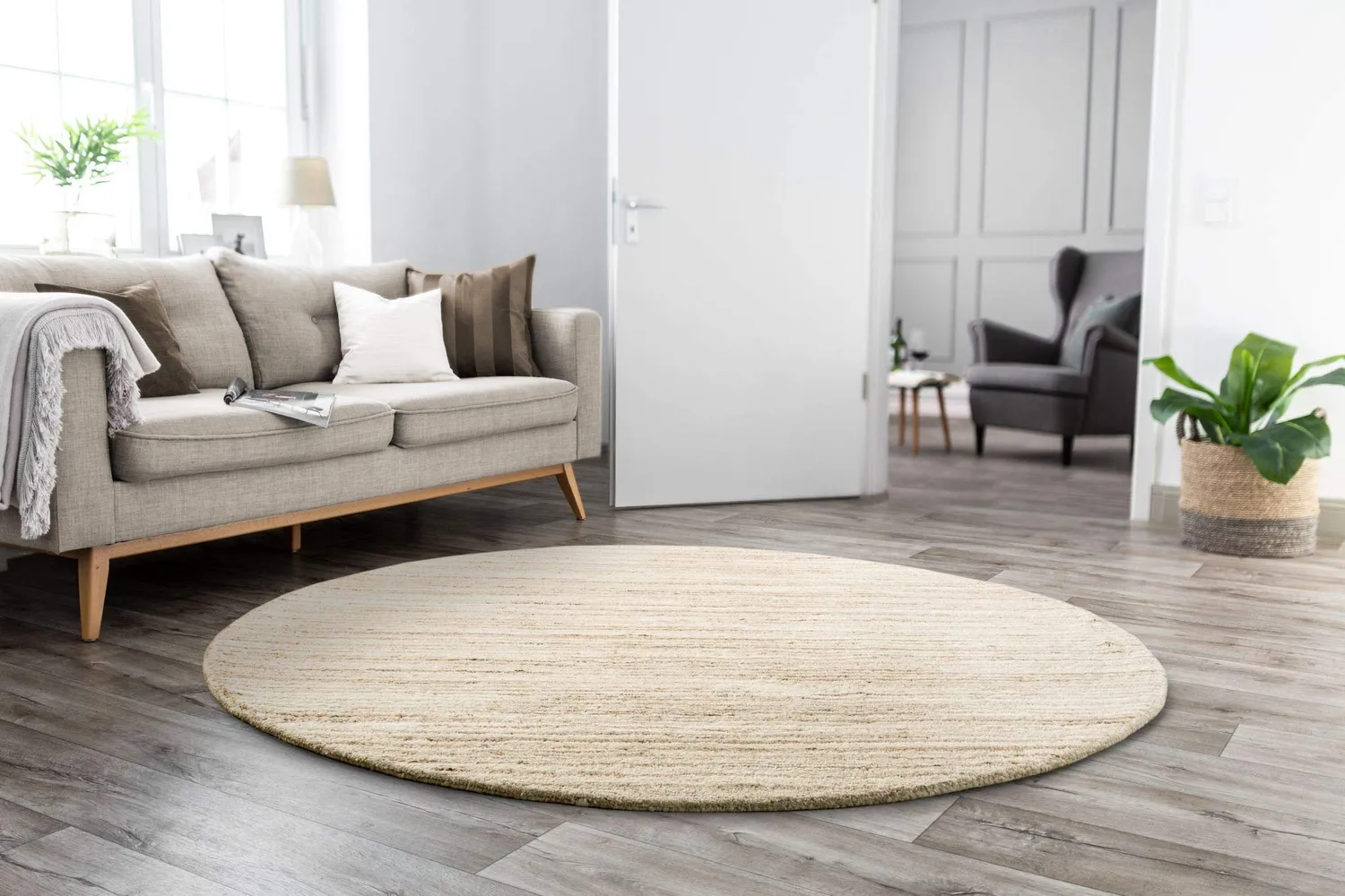 THEKO Royal Berber Teppich rund 150 cm Melange Schurwolle