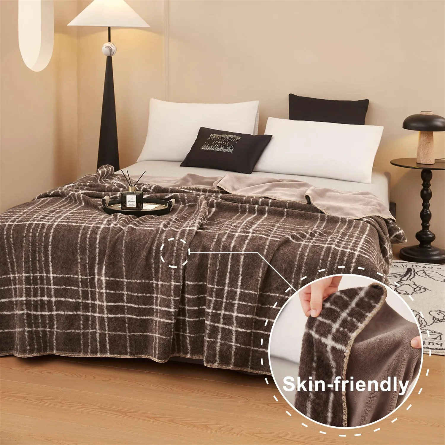 HonunGron Karo 500 Kuscheldecke Braun/Weiß 120x150cm doppelseitig