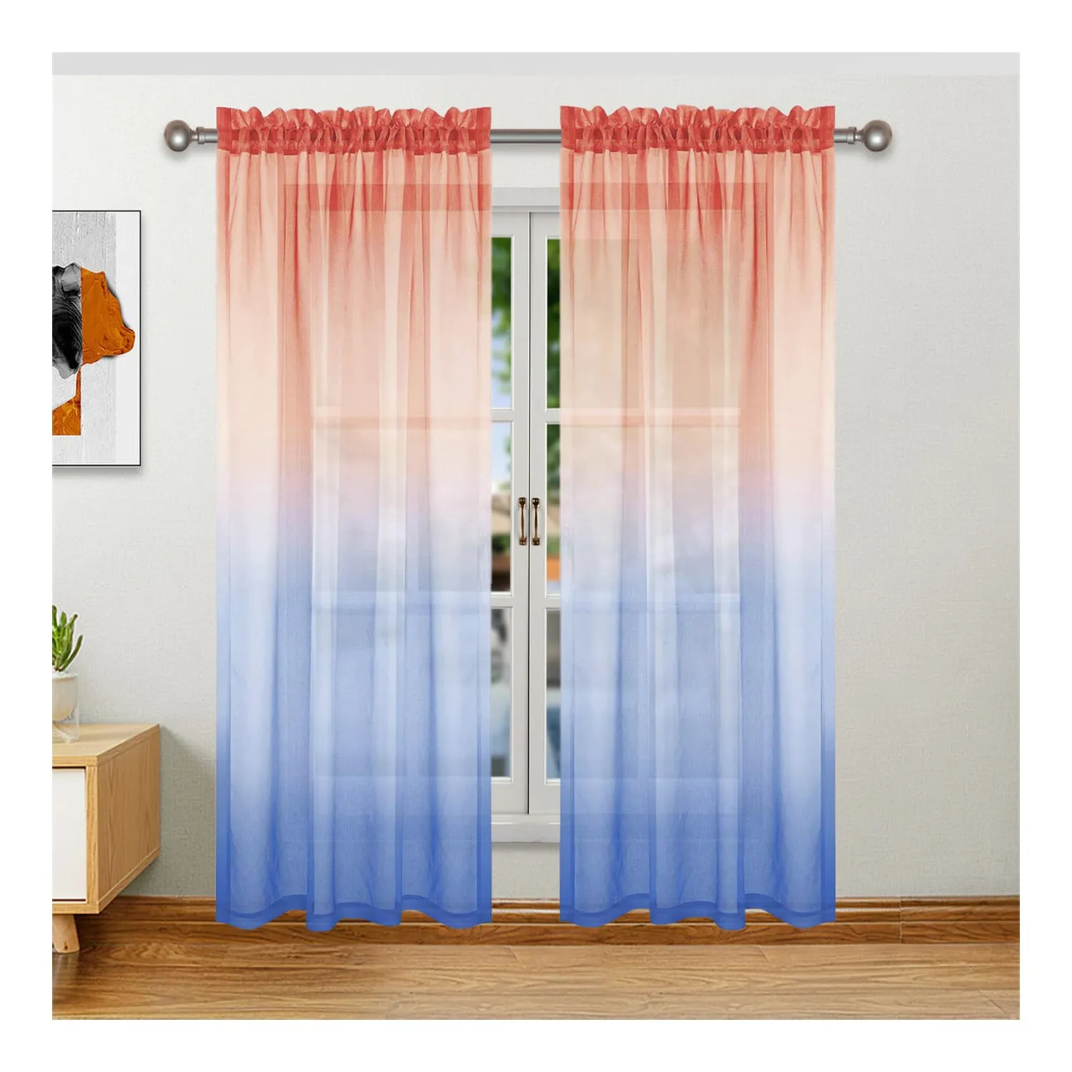 HonunGron Farbverlauf Voile-Vorhang transparent Rosa-Blau 244x132 2er-Pack