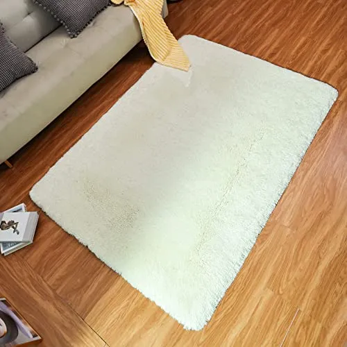 QUANHAO Plüschteppich 80 x 120 cm Weiß Hochflor