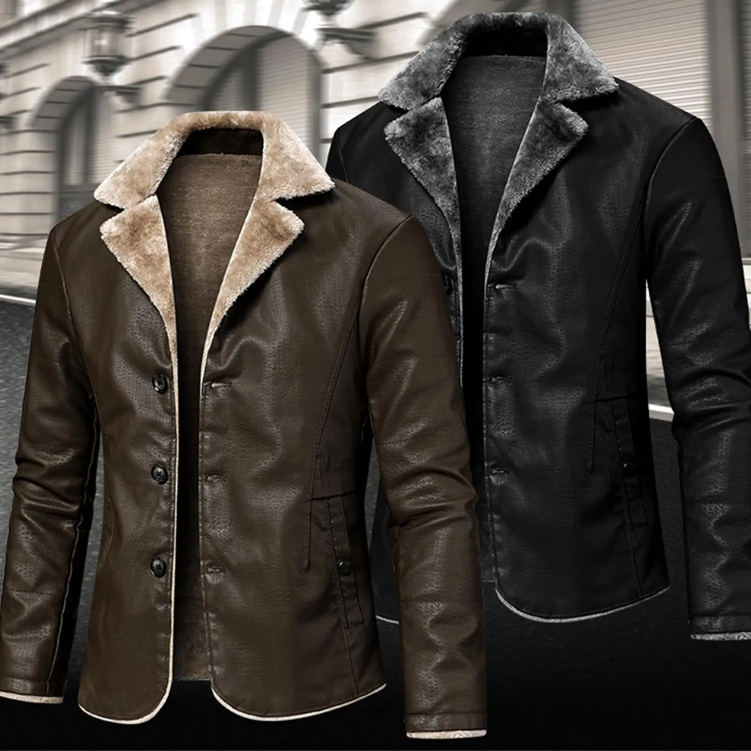 HonunGron Herren Lederjacke Bomber Braun gefüttert